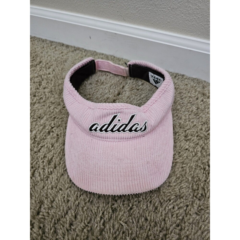adidas Women's Sun Visor Cap Pink Corduroy Unstructured script Logo adjustable
